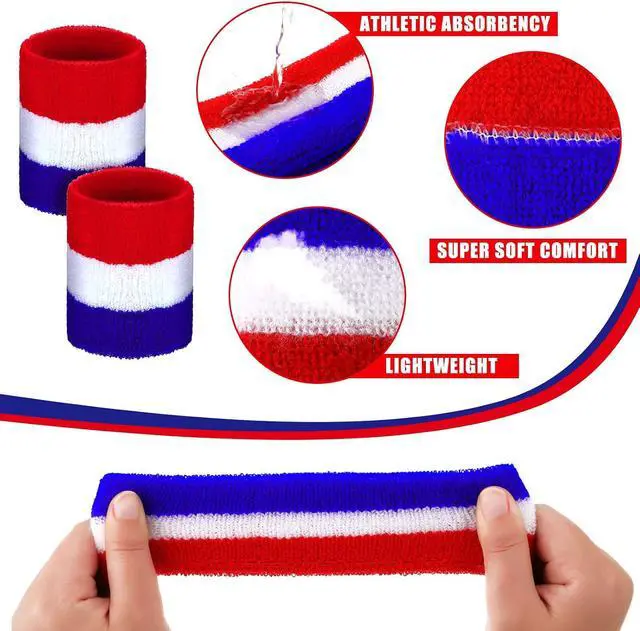 Alt view image 3 of 6 - Hungdao 6 Pcs Sweatbands Set Sports Headband Wristbands | 2 Head Bands 4 Wristbands Sport Sweat Bands Soft Material Stretch Fit Bright Colors Lightweight for Baseball Soccer Running