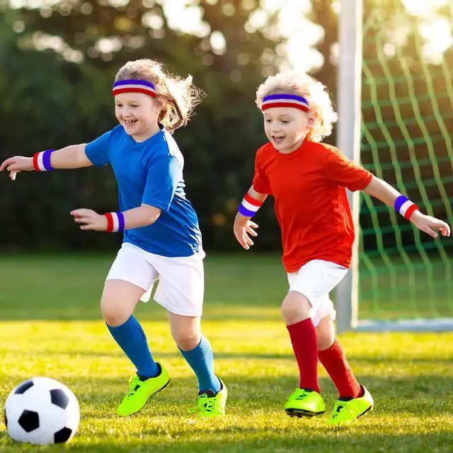 Alt view image 4 of 6 - Hungdao 6 Pcs Sweatbands Set Sports Headband Wristbands | 2 Head Bands 4 Wristbands Sport Sweat Bands Soft Material Stretch Fit Bright Colors Lightweight for Baseball Soccer Running
