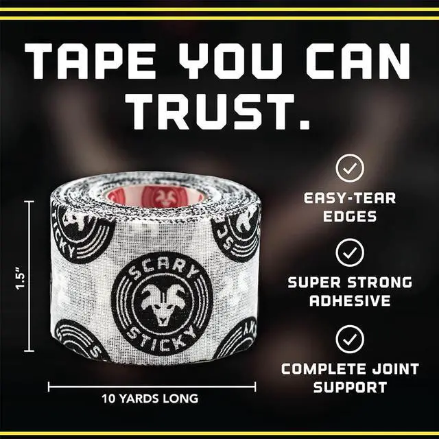 Alt view image 2 of 7 - Scary Sticky Premium Athletic Tape, Ultra-Sticky Thumb, Finger & Wrist Tape for Weightlifting, Hook Grip & Cross Workout, Cotton, Latex-Free, 10 Yards, White & Black, 1 Roll