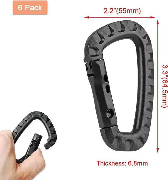 Alt view image 2 of 7 - Tactical Gear Carabiner Keychain Clip Plastic D-Rings Large Key Chain Heavy Duty Snap Hook for Backpack, Belt, Keyrings, Bags, Bottle, Tent, Camping