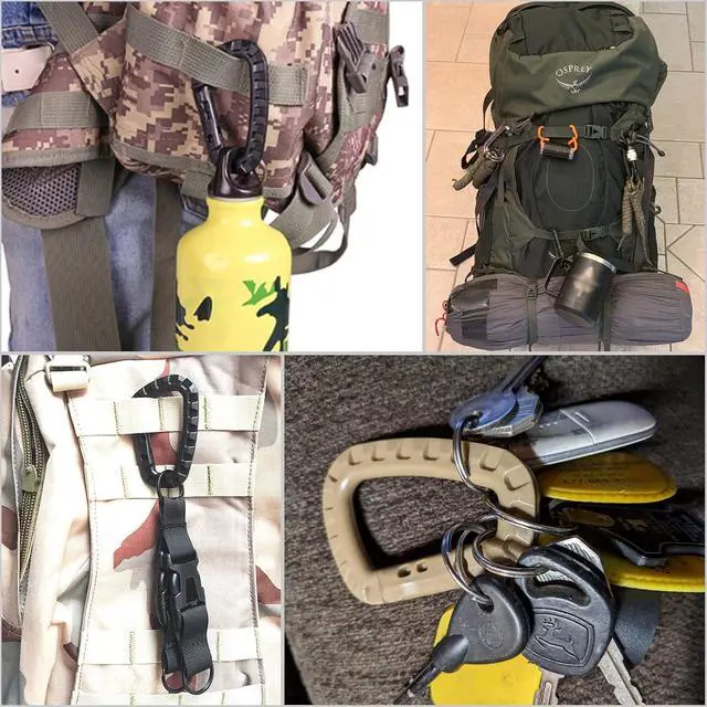 Alt view image 6 of 7 - Tactical Gear Carabiner Keychain Clip Plastic D-Rings Large Key Chain Heavy Duty Snap Hook for Backpack, Belt, Keyrings, Bags, Bottle, Tent, Camping