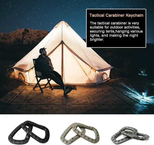 Alt view image 5 of 7 - Tactical Gear Carabiner Keychain Clip Plastic D-Rings Large Key Chain Heavy Duty Snap Hook for Backpack, Belt, Keyrings, Bags, Bottle, Tent, Camping