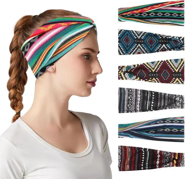 Alt view image 2 of 7 - YARIEW 6Pcs Sports Headbands for Women and Men Head Bands Sweatbands | Elastic Bandanas Headbands Hair Wrap Headwrap Wide Thick Workout Yoga Mens Cooling Running Sports Headband