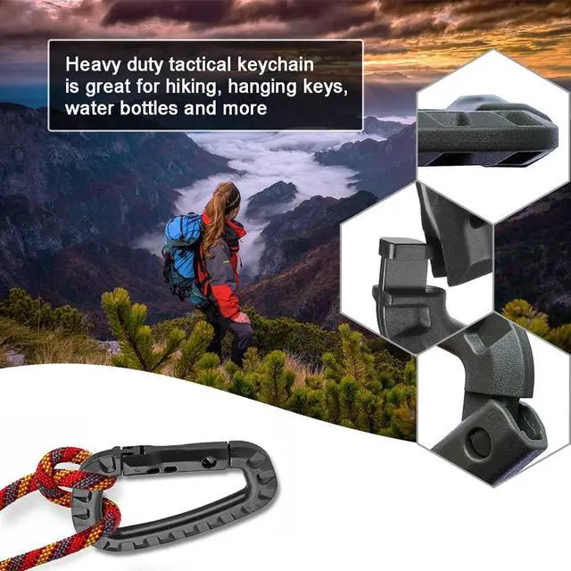 Alt view image 7 of 7 - Tactical Gear Carabiner Keychain Clip Plastic D-Rings Large Key Chain Heavy Duty Snap Hook for Backpack, Belt, Keyrings, Bags, Bottle, Tent, Camping