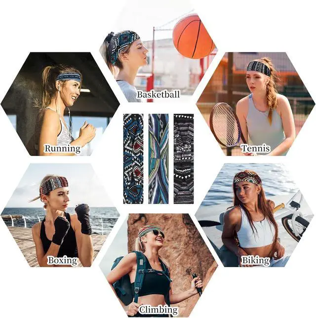 Alt view image 5 of 7 - YARIEW 6Pcs Sports Headbands for Women and Men Head Bands Sweatbands | Elastic Bandanas Headbands Hair Wrap Headwrap Wide Thick Workout Yoga Mens Cooling Running Sports Headband