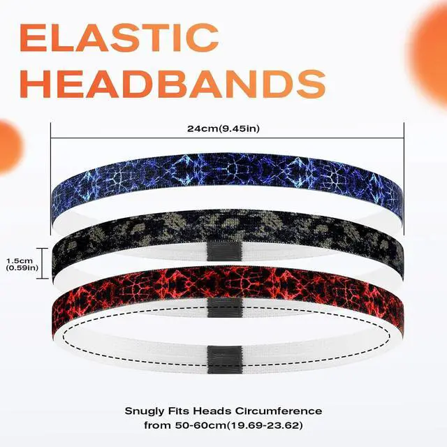 Alt view image 4 of 7 - Thin Sports Headbands for Women, Men & Kids - 5 Pack Elastic Skinny Sweatbands, No-Slip Soft Hair Bands for Running, Workout, Yoga, Tennis, Basketball, Soccer, Football - Colorful