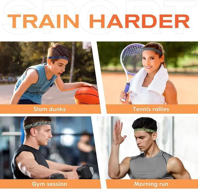 Alt view image 5 of 7 - Thin Sports Headbands for Women, Men & Kids - 5 Pack Elastic Skinny Sweatbands, No-Slip Soft Hair Bands for Running, Workout, Yoga, Tennis, Basketball, Soccer, Football - Colorful