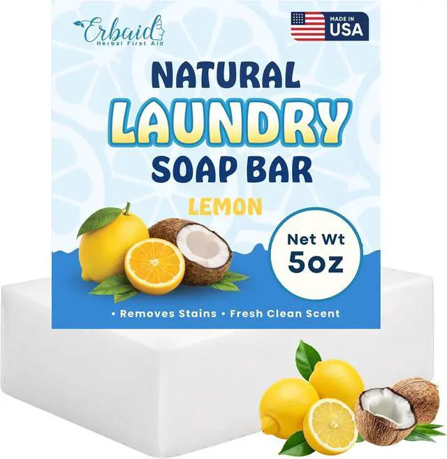 Main image of Laundry Soap Bar Natural Stain Remover for Clothes, Non Toxic Detergent | Laundry Bar Soap for Hand Washing, Delicates & Baby Clothes Lemon & Lemongrass Scent Plastic Free & Zero Waste, 5 oz