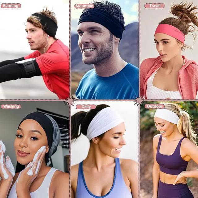 Alt view image 6 of 7 - Kachanaa 6 Packs Fashion Sports Headbands for Women Soft Non-Slip Elastic Fabric Sports Hair Bands for Women Hair Accessories for Daily Workout Yoga Running