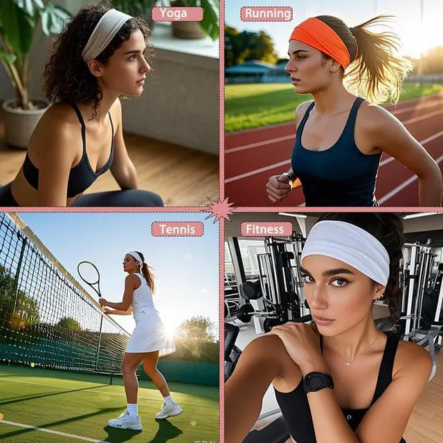 Alt view image 7 of 7 - Kachanaa 6 Packs Fashion Sports Headbands for Women Soft Non-Slip Elastic Fabric Sports Hair Bands for Women Hair Accessories for Daily Workout Yoga Running