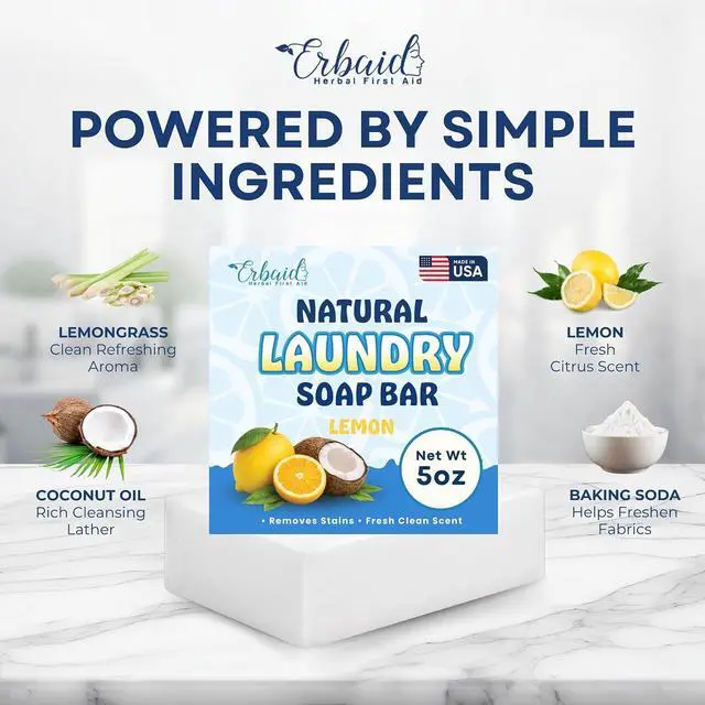 Alt view image 5 of 7 - Laundry Soap Bar Natural Stain Remover for Clothes, Non Toxic Detergent | Laundry Bar Soap for Hand Washing, Delicates & Baby Clothes Lemon & Lemongrass Scent Plastic Free & Zero Waste, 5 oz