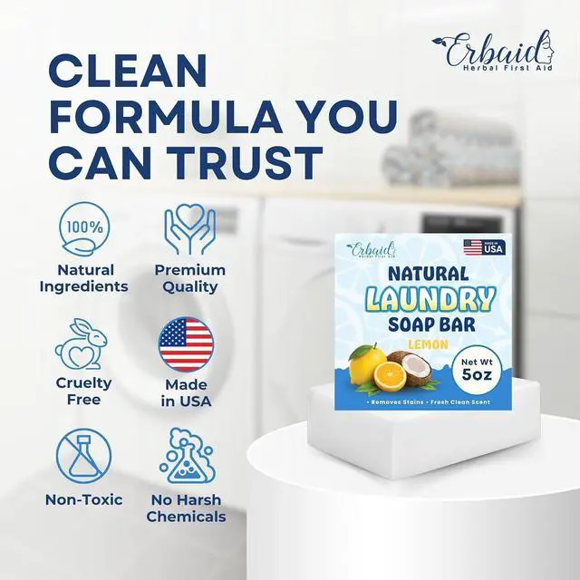 Alt view image 6 of 7 - Laundry Soap Bar Natural Stain Remover for Clothes, Non Toxic Detergent | Laundry Bar Soap for Hand Washing, Delicates & Baby Clothes Lemon & Lemongrass Scent Plastic Free & Zero Waste, 5 oz