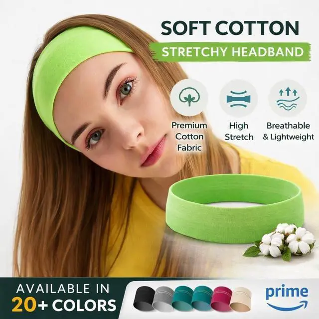 Alt view image 2 of 7 - Headbands for Women & Men Soft Cotton Stretchy Headband, Non-Slip Sweat Band for Workout, Running & Yoga
