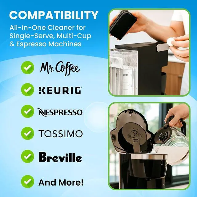 Alt view image 6 of 7 - Coffee Maker Cleaner & Descaler Tablets for Coffee Pot & Machine, 24 Ct | Compatible with Keurig, Nespresso, Breville, DeLonghi, Miele & Ninja Luxe espresso & drip machines for active descaling