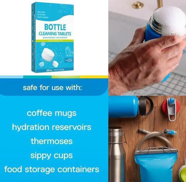 Alt view image 2 of 7 - 30 Pack Water Bottle Cleaning Tablets,Removing Limescale and Tea Stains | Water Bottle Cleaner,For Water Bottle,Coffee Pot,Glass,Tumbler,Stainless,Also Can Clean Dentures