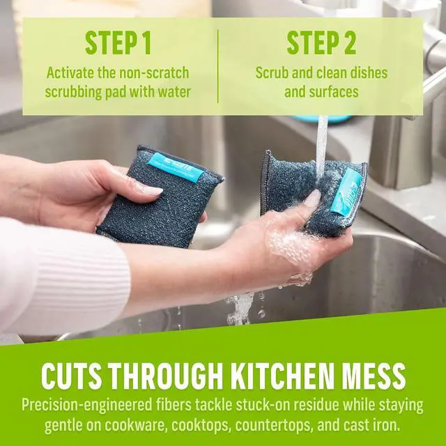 Alt view image 2 of 6 - E-Cloth Non-Scratch Scrubbing Pads, Reusable Sink & Dish Sponges - 2 Pack | Reusable Kitchen Sponge for Cast Iron Dishes & Sink, Non Scratch, Multi Purpose Scrubber for Cleaning, Machine Washable