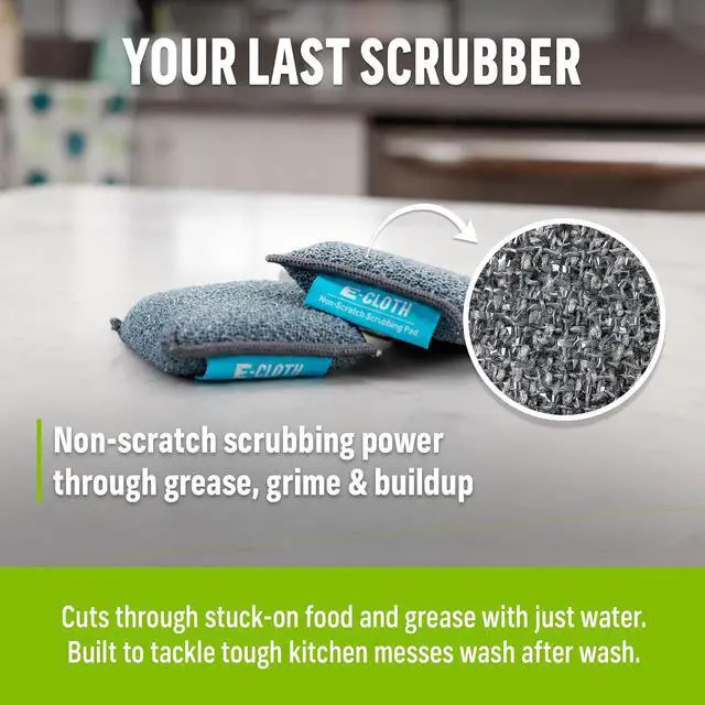 Alt view image 5 of 6 - E-Cloth Non-Scratch Scrubbing Pads, Reusable Sink & Dish Sponges - 2 Pack | Reusable Kitchen Sponge for Cast Iron Dishes & Sink, Non Scratch, Multi Purpose Scrubber for Cleaning, Machine Washable