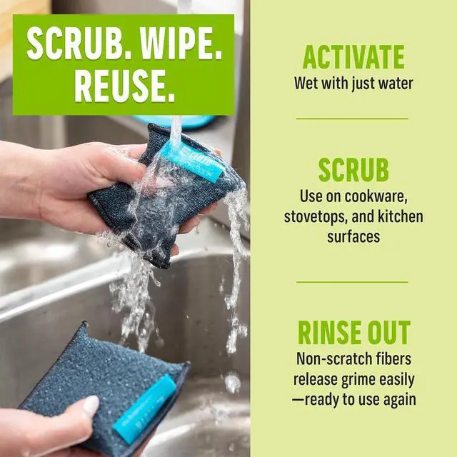 Alt view image 6 of 6 - E-Cloth Non-Scratch Scrubbing Pads, Reusable Sink & Dish Sponges - 2 Pack | Reusable Kitchen Sponge for Cast Iron Dishes & Sink, Non Scratch, Multi Purpose Scrubber for Cleaning, Machine Washable