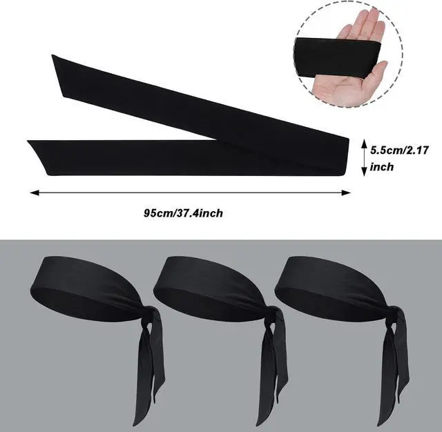 Alt view image 3 of 7 - Sucrain 3pcs Head Ties Headband Sports Sweatband Adjustable Ninja Karate Head Band Sweat Wicking Workout Headband for Men Women Basketball, Running, Tennis, Athletics