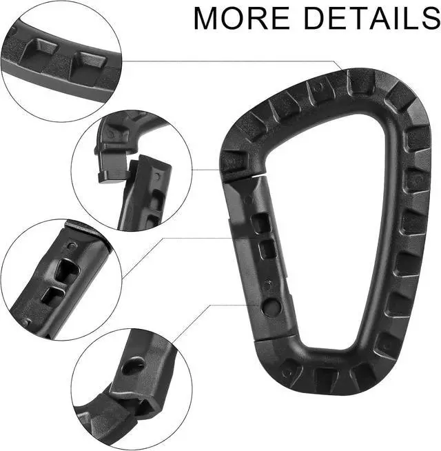 Alt view image 3 of 7 - Tactical Carabiner Keychain -12/15/16 Pack Hard Polymer Carabiners D Rings Light Weight Spring Snap Gear Clip Utility Hooks Backpack Hanging Buckle for Outdoor Travelling Camping