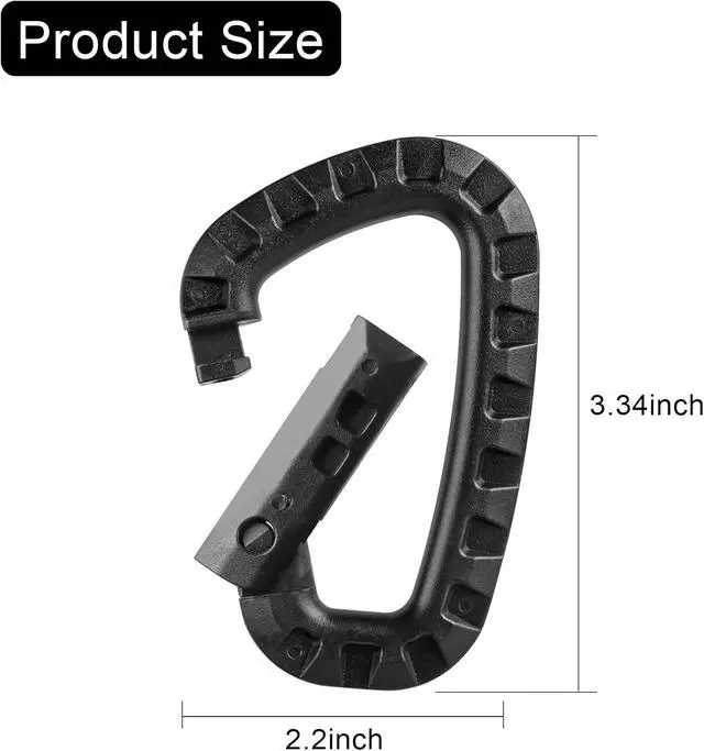 Alt view image 4 of 7 - Tactical Carabiner Keychain -12/15/16 Pack Hard Polymer Carabiners D Rings Light Weight Spring Snap Gear Clip Utility Hooks Backpack Hanging Buckle for Outdoor Travelling Camping