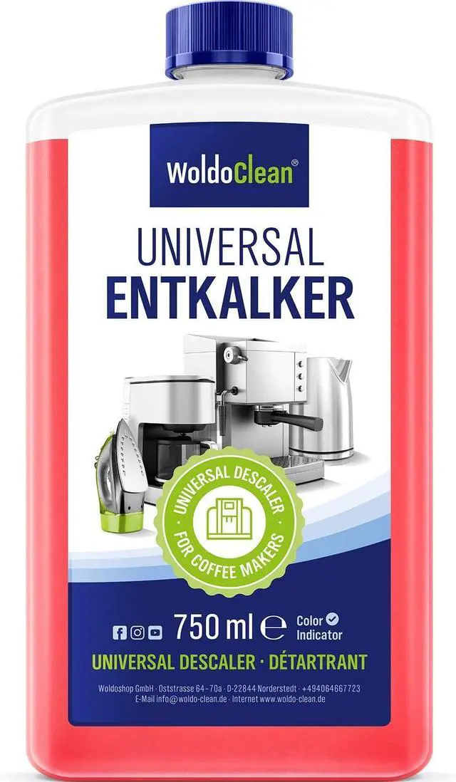 Main image of WoldoClean Descaling Solution for Coffee & Espresso Machines 25.6 Fl Oz - compatible with Keurig, Nespresso, Breville, Ninja, Nespresso, Delonghi, Reusable Formula with Color Indicator