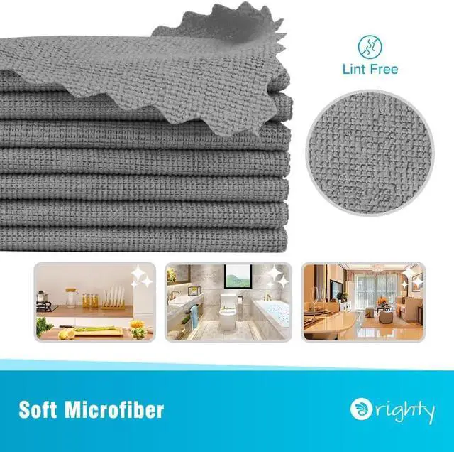 Alt view image 2 of 6 - Orighty Microfiber Cleaning Cloth 5 Pack, Grey Cleaning Rags 12x11 inch | Microfiber Towels for Cars, Highly Absorbent Household Cleaning Supplies, Reusable Lint Free Cloths for House, Kitchen
