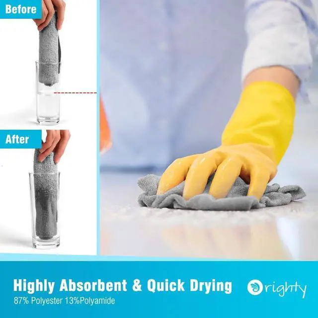 Alt view image 3 of 6 - Orighty Microfiber Cleaning Cloth 5 Pack, Grey Cleaning Rags 12x11 inch | Microfiber Towels for Cars, Highly Absorbent Household Cleaning Supplies, Reusable Lint Free Cloths for House, Kitchen
