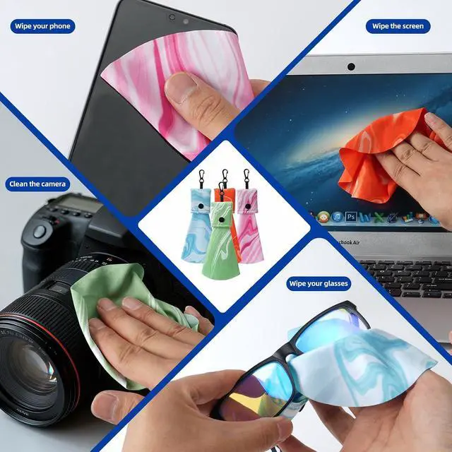 Alt view image 2 of 6 - Microfiber Glasses Cleaning Cloth with Keychain Ultra Soft, 4 Pack | Portable Lens Clean Cloth, For Eyeglass & Sunglass, For Camera Lenses, For Electronics & Jewelry