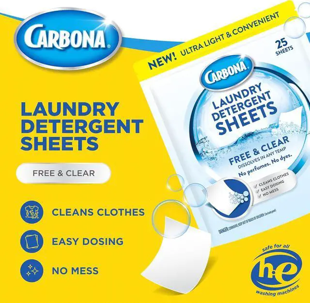 Alt view image 2 of 6 - Carbona Laundry Detergent Sheets | Eco-Friendly Washing Detergent | Up to 50 Loads (25 Sheets) | Stain Remover | No Perfume or Dyes | Free & Clear