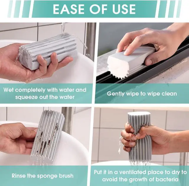 Alt view image 4 of 6 - Damp Dusting Sponge Duster, 2 Pack Grey Dust Cleaning Sponge, Reusable Household Cleaning Sponge Tool for Blinds, floorboards, Fan Blades, Vents, Glass, Railings, Mirrors
