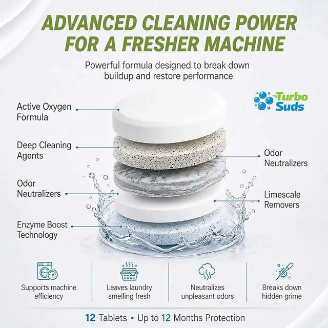 Alt view image 4 of 7 - Washing Machine Cleaner Tablets | Eliminates Odors | Deep Cleans Washer Internals | Heavy Duty Descaler | Unscented | Compatible with HE Front Load & Top Load Washers | 12 XL Tablets (1 Year Supply)