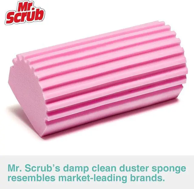 Alt view image 2 of 6 - 4 Pack Damp Dusting Sponge Duster, Dust Cleaning Sponge, Reusable Household Cleaning Sponge Tool for Blinds, floorboards, Fan Blades, Vents, Glass, Railings, Mirrors(Pink,Green,Yellow,Blue)