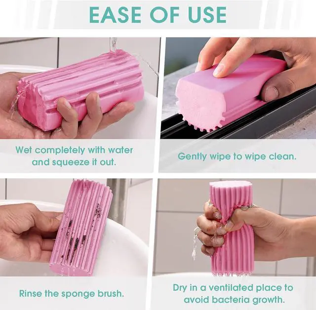 Alt view image 4 of 6 - 4 Pack Damp Dusting Sponge Duster, Dust Cleaning Sponge, Reusable Household Cleaning Sponge Tool for Blinds, floorboards, Fan Blades, Vents, Glass, Railings, Mirrors(Pink,Green,Yellow,Blue)
