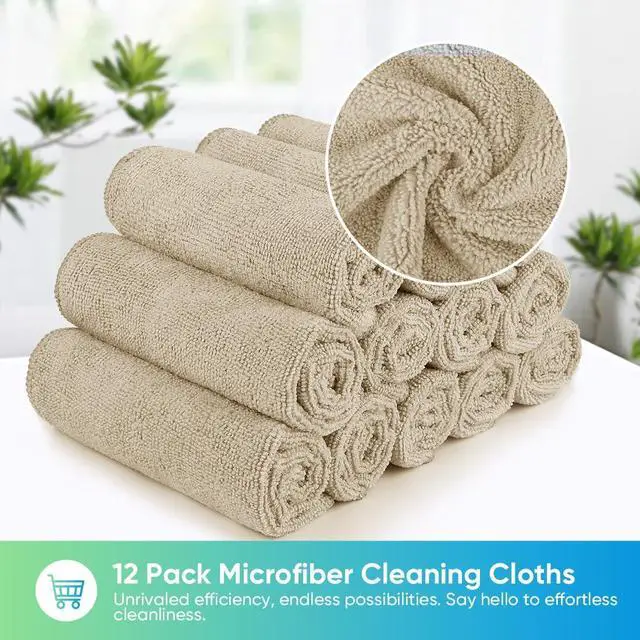 Alt view image 4 of 6 - HOMEXCEL Brown Microfiber Cleaning Cloth, Microfiber Towels for Car, 12 PK | Lint Free Cleaning Rags for Household & Kitchen, Car Wash Towels for Detailing Drying, Scratch-Free, 11.5"X 11.5"