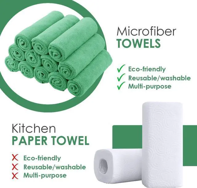 Alt view image 2 of 7 - Avalon Towels Microfiber Cleaning Cloths (Value Pack of 12) - Size 12 x 12 Inches, Highly Absorbent Cleaning Rags, Lint Free, Reusable and Washable, Microfiber Towels for Cars