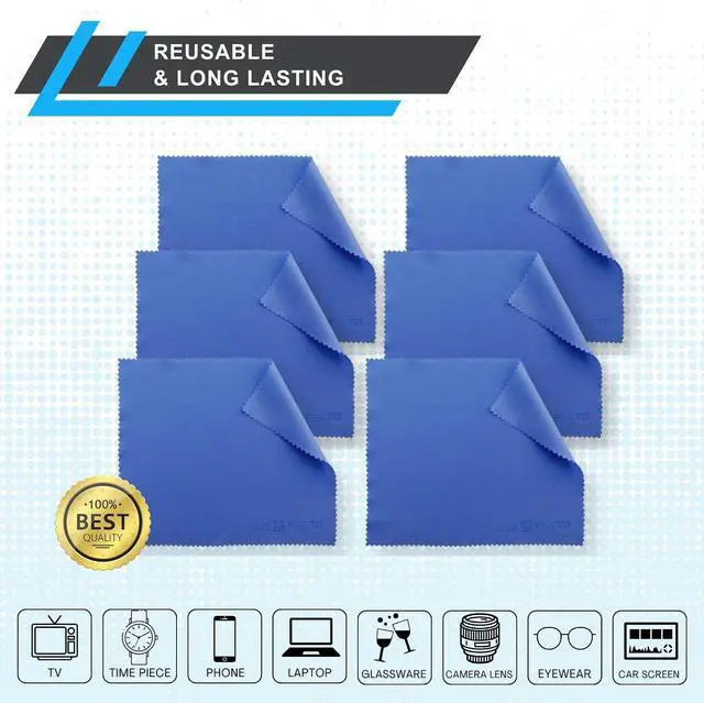 Alt view image 2 of 7 - Eco-Fused Microfiber Cleaning Cloth - 7x6'' Microfiber Cloth - Pack of 6 Blue Lens Cleaning Wipes - Cleaning Cloth for Glasses, Eyeglasses, Camera Lens & Phones