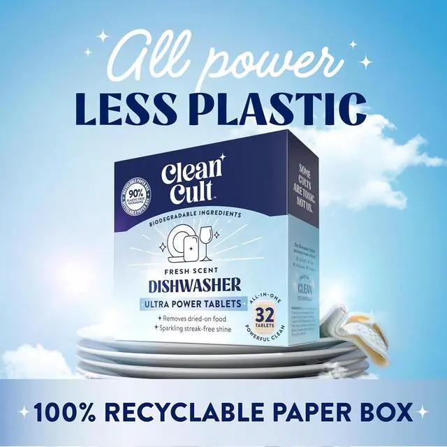 Alt view image 3 of 5 - Cleancult Ultra Power Dishwasher Detergent Pods for Sparkling Streak-Free Shine, All-In-One, No Plastic Waste, 32 Count