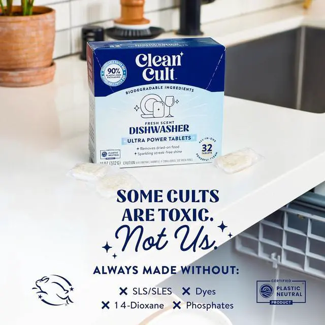 Alt view image 4 of 5 - Cleancult Ultra Power Dishwasher Detergent Pods for Sparkling Streak-Free Shine, All-In-One, No Plastic Waste, 32 Count