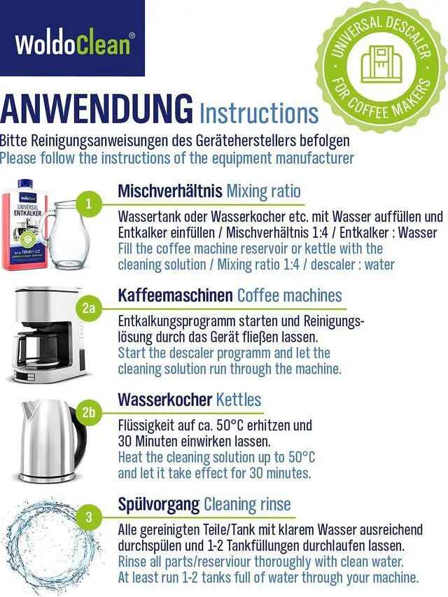 Alt view image 3 of 7 - WoldoClean Descaling Solution for Coffee & Espresso Machines 25.6 Fl Oz - compatible with Keurig, Nespresso, Breville, Ninja, Nespresso, Delonghi, Reusable Formula with Color Indicator