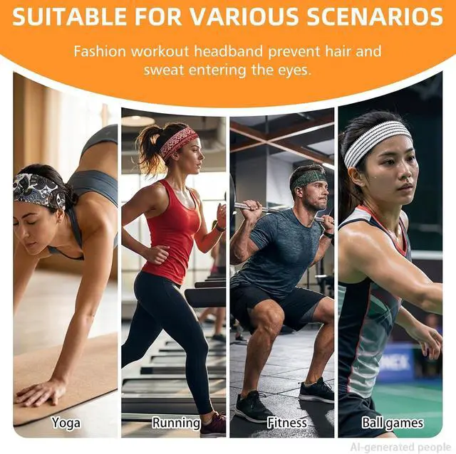 Alt view image 5 of 6 - Headbands for Women 8PCS, Summer-Exclusive Elastic Non Slip Hair Head Bands | Sweatbands head bands for women's hair, Soft Running Fashion Headband for Men & Women for Working Out, Travel, Daily Use