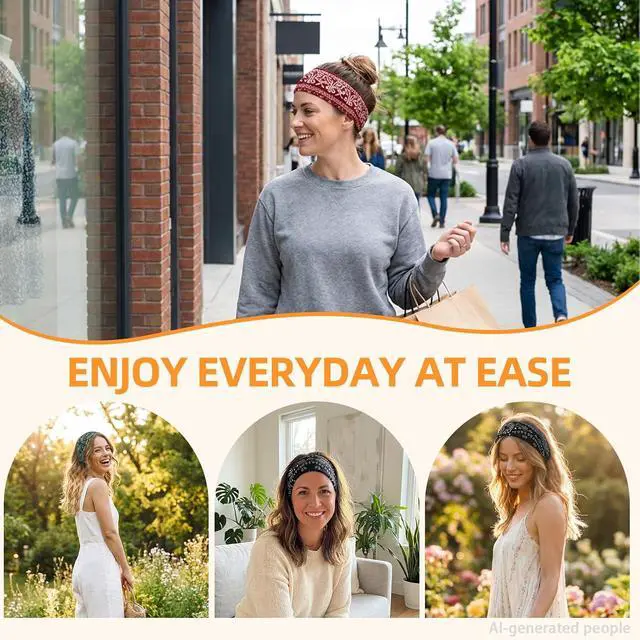 Alt view image 6 of 6 - Headbands for Women 8PCS, Summer-Exclusive Elastic Non Slip Hair Head Bands | Sweatbands head bands for women's hair, Soft Running Fashion Headband for Men & Women for Working Out, Travel, Daily Use