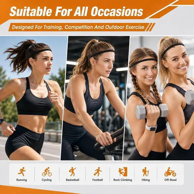 Alt view image 4 of 7 - WLLHYF 4 Pieces Elastic Sport Headbands Non-Slip Running Sweat Bands Mini Football Hairbands Adjustable Yoga Headwear for Women Men Outdoor Exercise Accessories