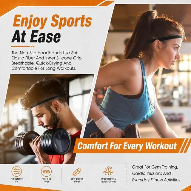 Alt view image 7 of 7 - WLLHYF 4 Pieces Elastic Sport Headbands Non-Slip Running Sweat Bands Mini Football Hairbands Adjustable Yoga Headwear for Women Men Outdoor Exercise Accessories