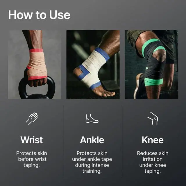 Alt view image 4 of 7 - Hampton Adams Pre Wrap Athletic Tape, Non Slip Grip, No Fray Underwrap | Foam underwrap for skin protection, Ankle, wrist & knee, Tape grip base layer, Hair tie for sports 2.75 in x 22 yd rolls