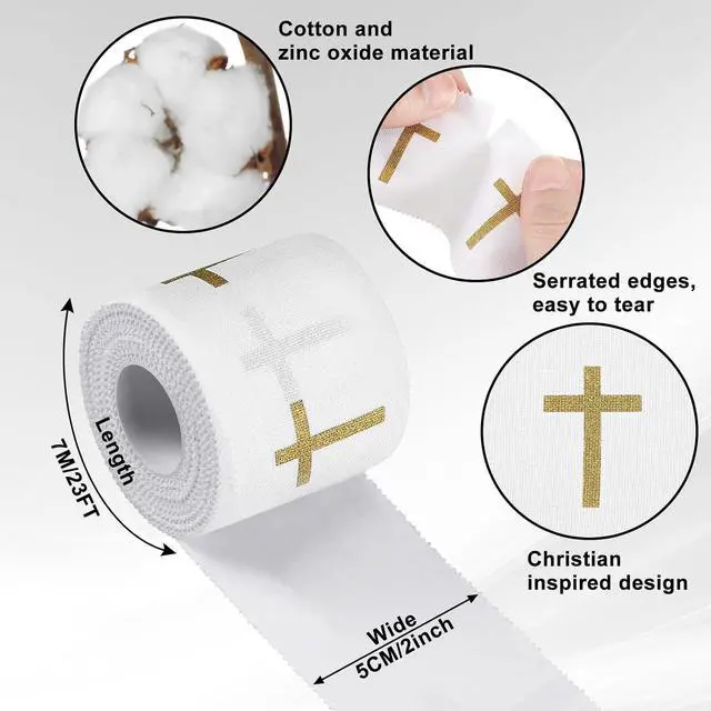 Alt view image 2 of 6 - Geiserailie Christian Cross Athletic Tape Religious Sport Wrap,Gold | 2IN X 23FT Cross Tape for Football Baseball Soccer Lacrosse Softball Boxing, Team Gift for Christian Church