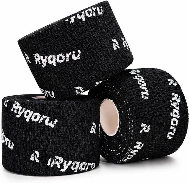 Main image of Weightlifting Thumb Tape, 3 Rolls, 2 in x 22.3 ft Hook Grip Tape | Black self-adhesive finger wrap, flexible athletic fabric, lifting, powerlifting, deadlifts, gym workouts, cross training