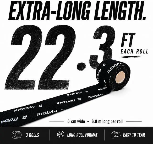 Alt view image 6 of 7 - Weightlifting Thumb Tape, 3 Rolls, 2 in x 22.3 ft Hook Grip Tape | Black self-adhesive finger wrap, flexible athletic fabric, lifting, powerlifting, deadlifts, gym workouts, cross training