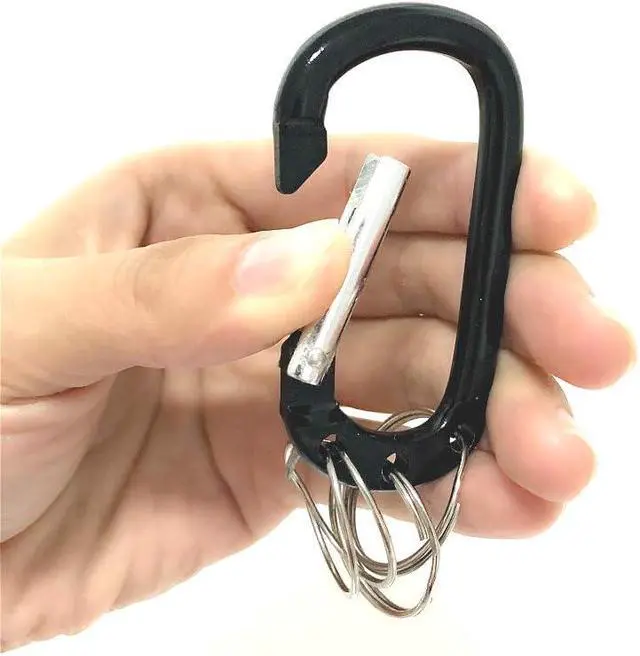 Alt view image 2 of 2 - Aluminum D-Shaped Carabiner Buckle With 3 Keychian Clip Spring Carabiner Hook Snap Key Chain