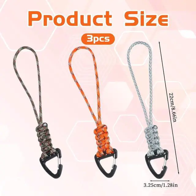 Alt view image 2 of 7 - 3PCS Paracord Keychain Carabiner, Braided Lanyard Key Chain Men/Women Triangle Buckle Lock Clip Heavy Duty Hook for Car Keys
